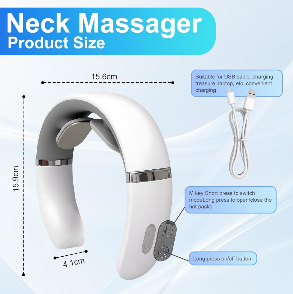 Portable neck massager with heat and vibration