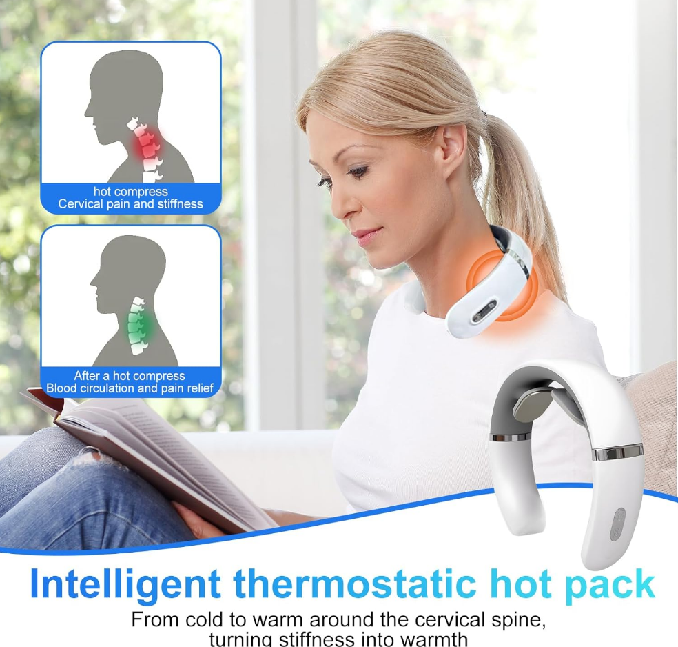 Portable neck massager with heat and vibration