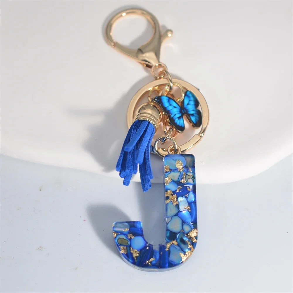 Blue Glazed Stone Letter Keychain