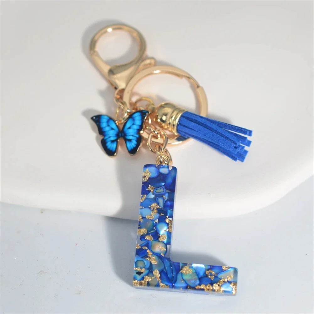 Blue Glazed Stone Letter Keychain