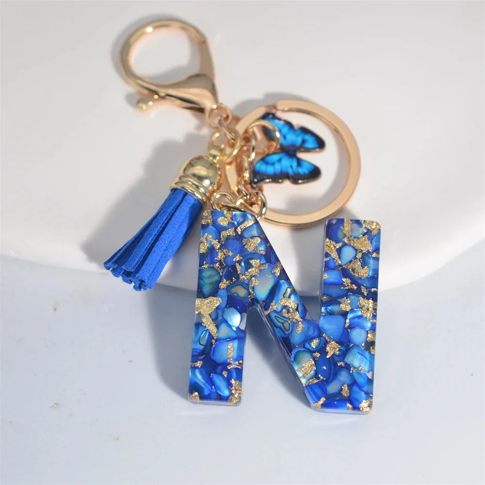 Blue Glazed Stone Letter Keychain