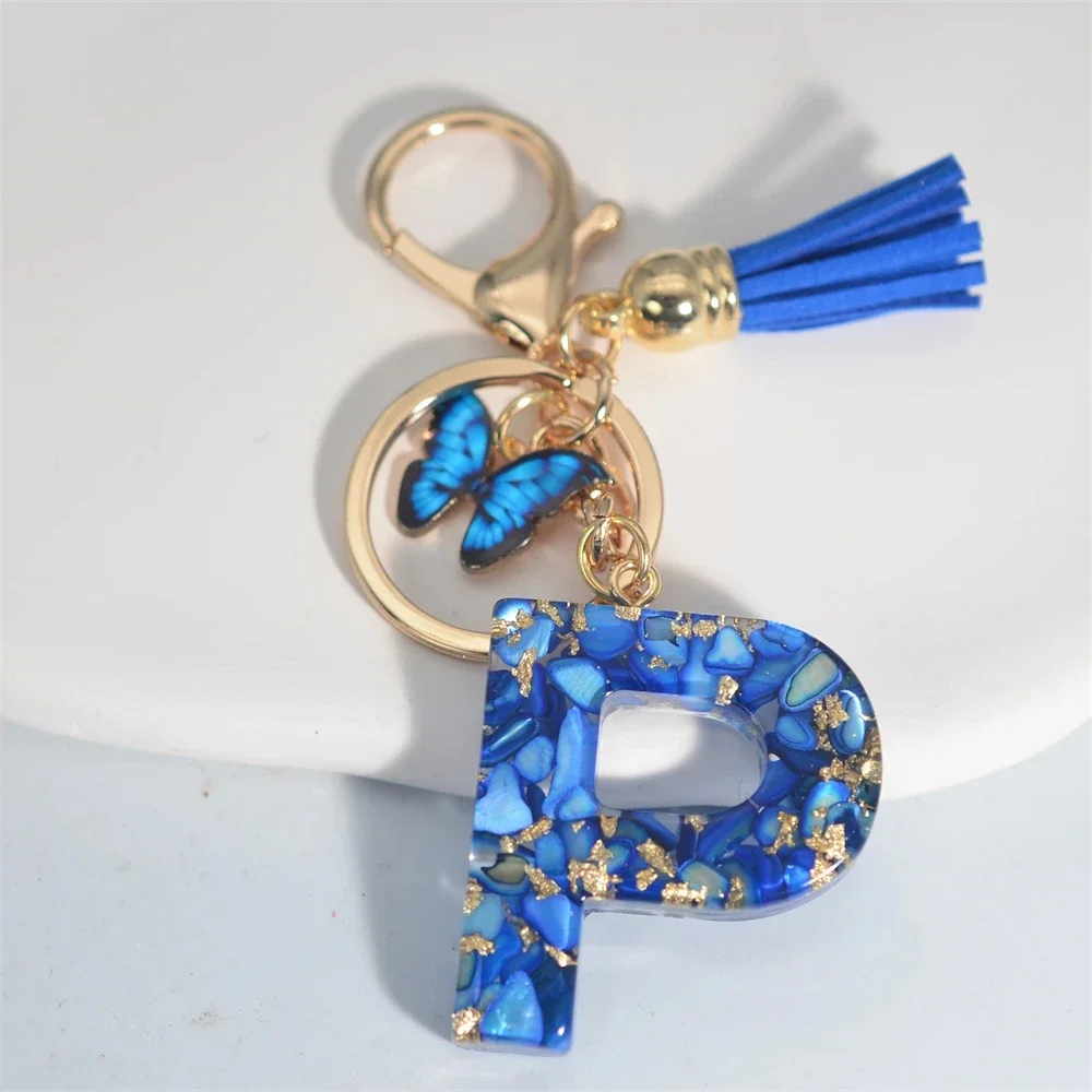 Blue Glazed Stone Letter Keychain