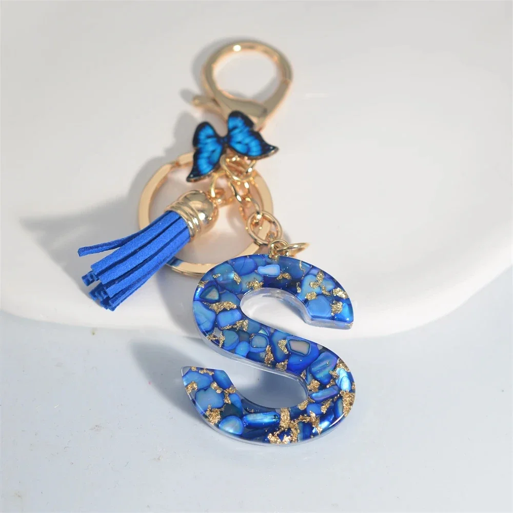 Blue Glazed Stone Letter Keychain