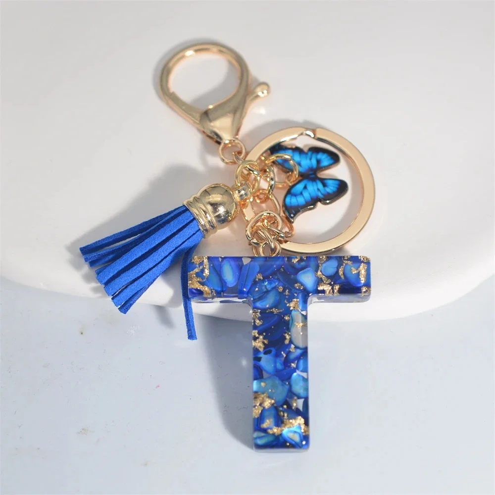 Blue Glazed Stone Letter Keychain