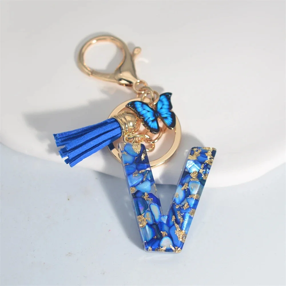 Blue Glazed Stone Letter Keychain