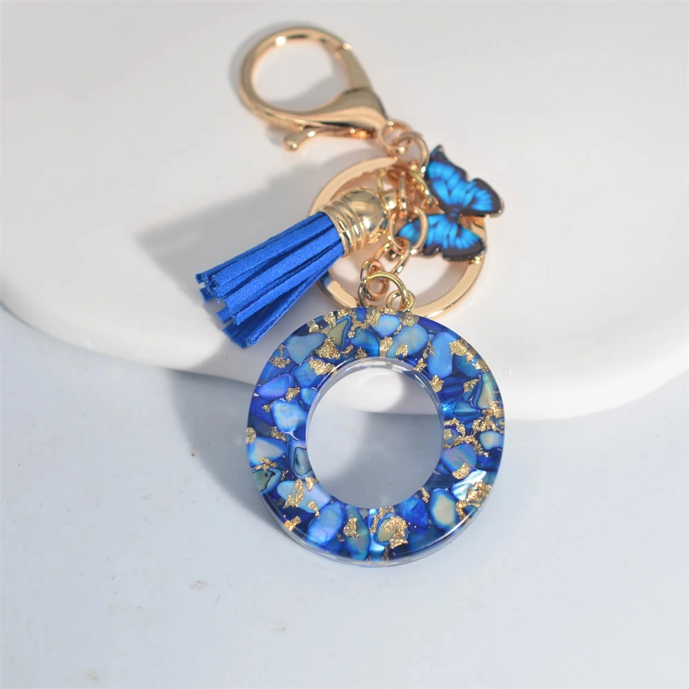 Blue Glazed Stone Letter Keychain