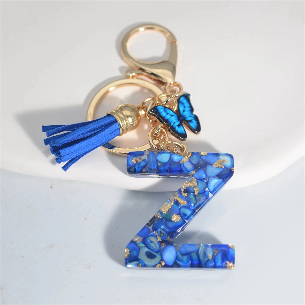 Blue Glazed Stone Letter Keychain