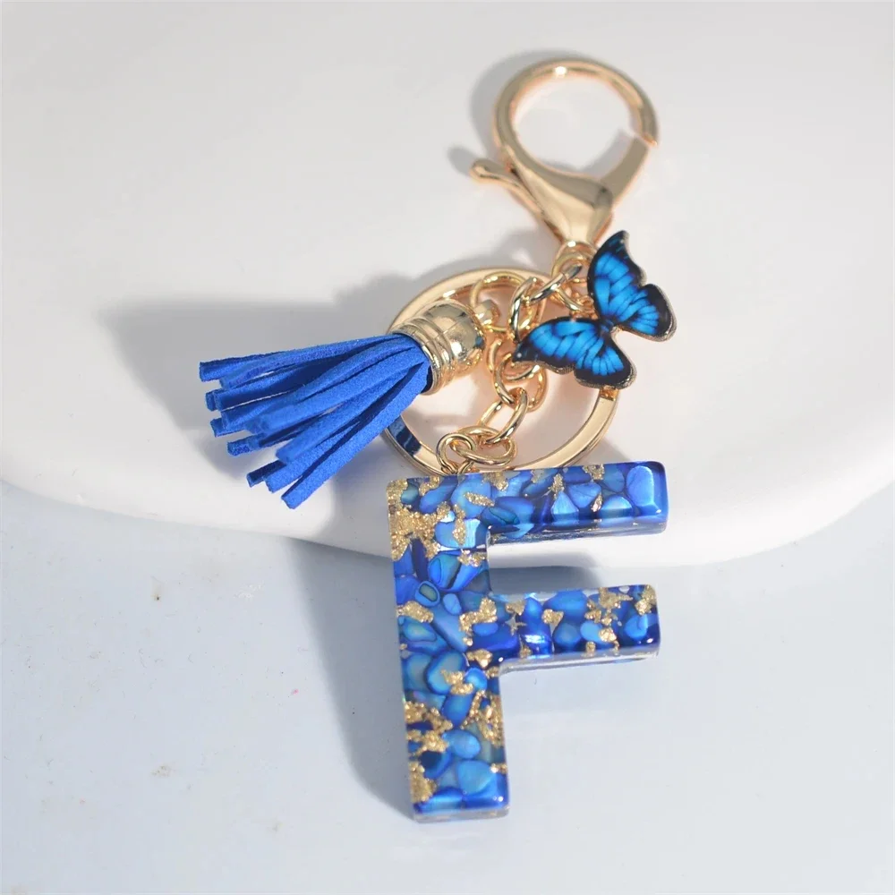 Blue Glazed Stone Letter Keychain
