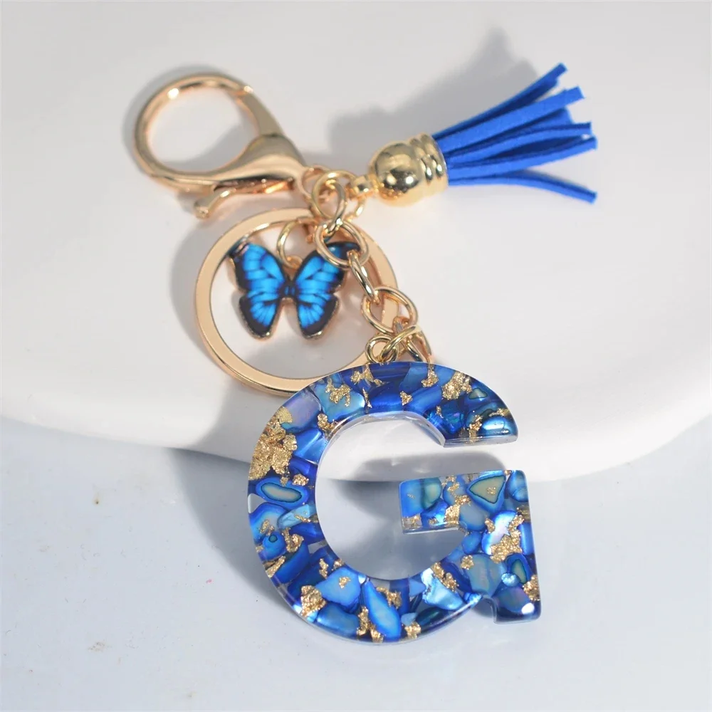 Blue Glazed Stone Letter Keychain