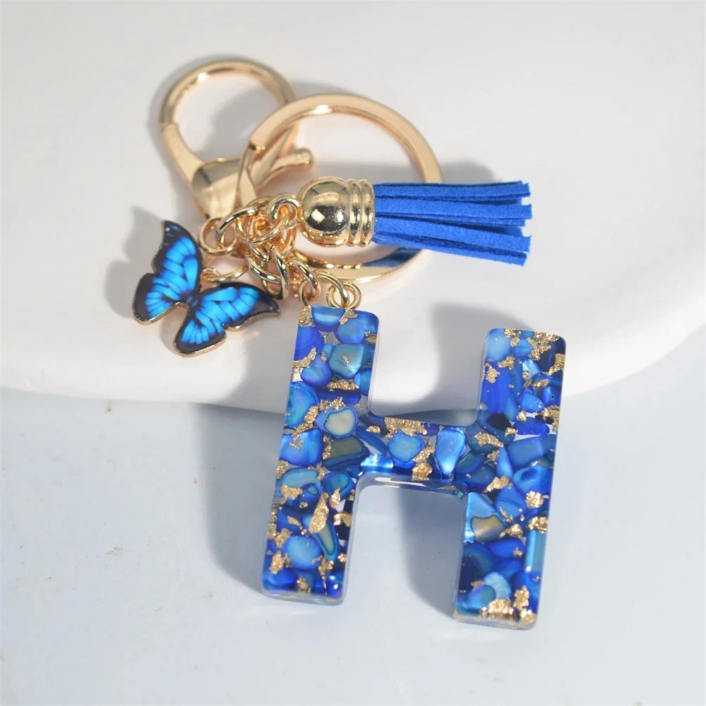 Blue Glazed Stone Letter Keychain