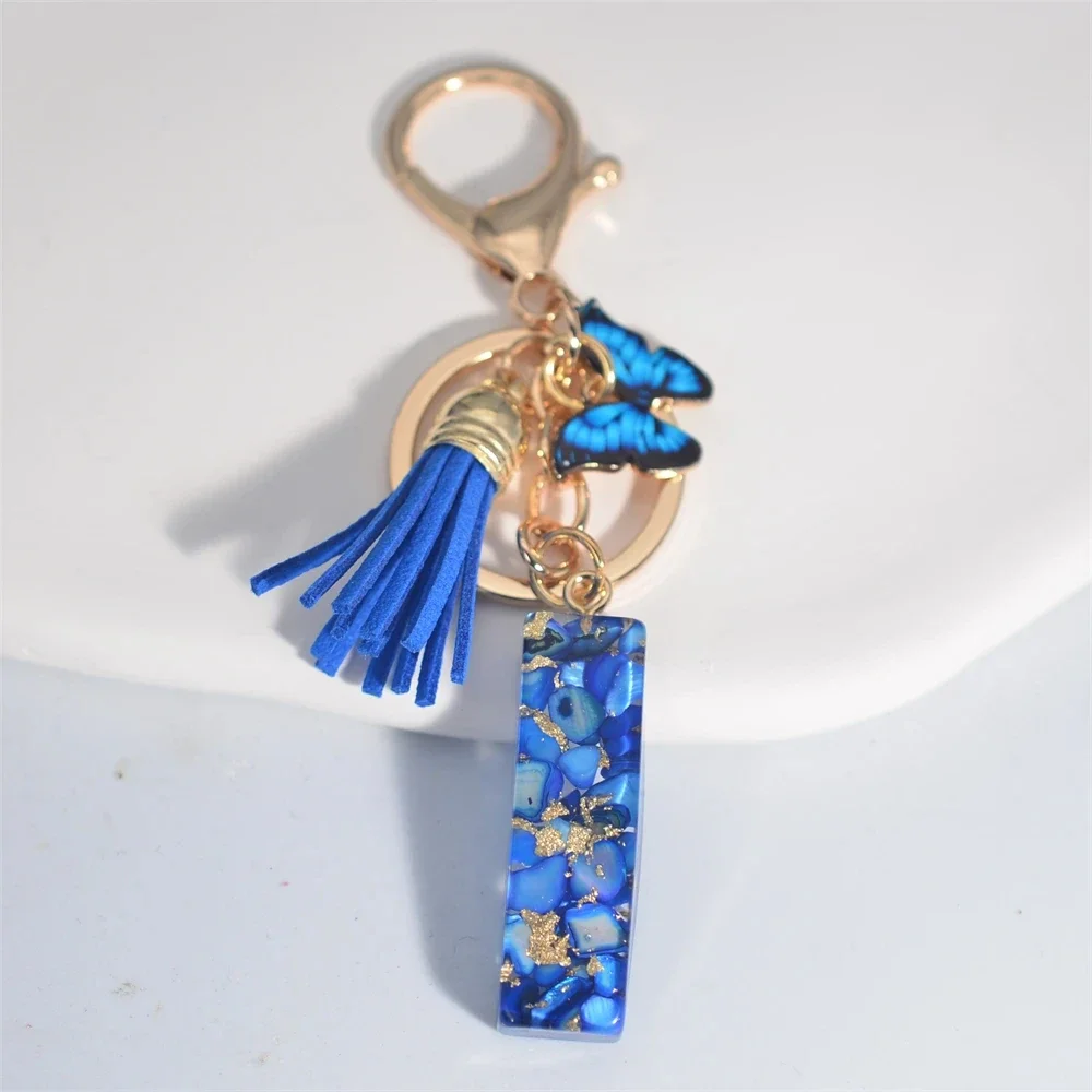 Blue Glazed Stone Letter Keychain