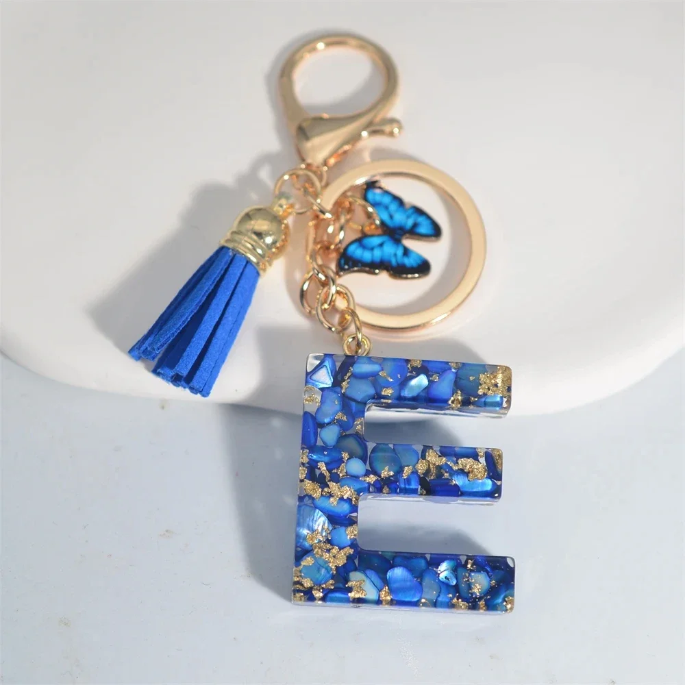 Blue Glazed Stone Letter Keychain