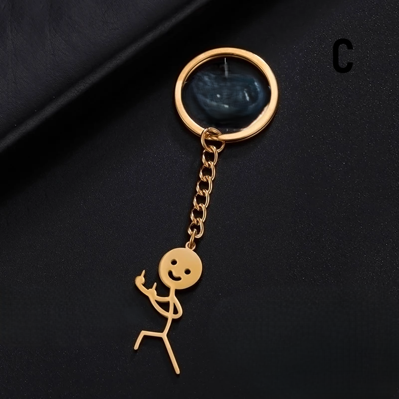 Funny Stickman Gold Keychain