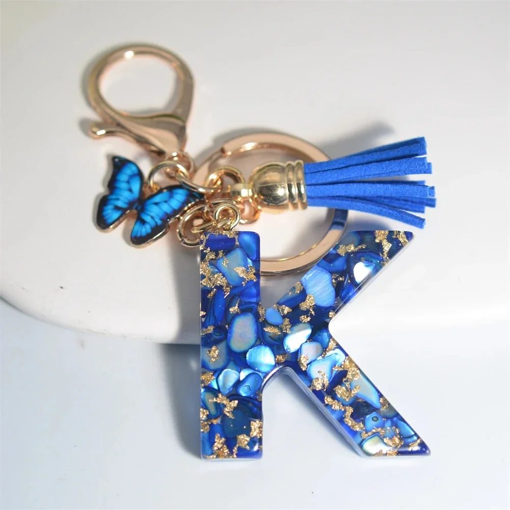 Blue Glazed Stone Letter Keychain