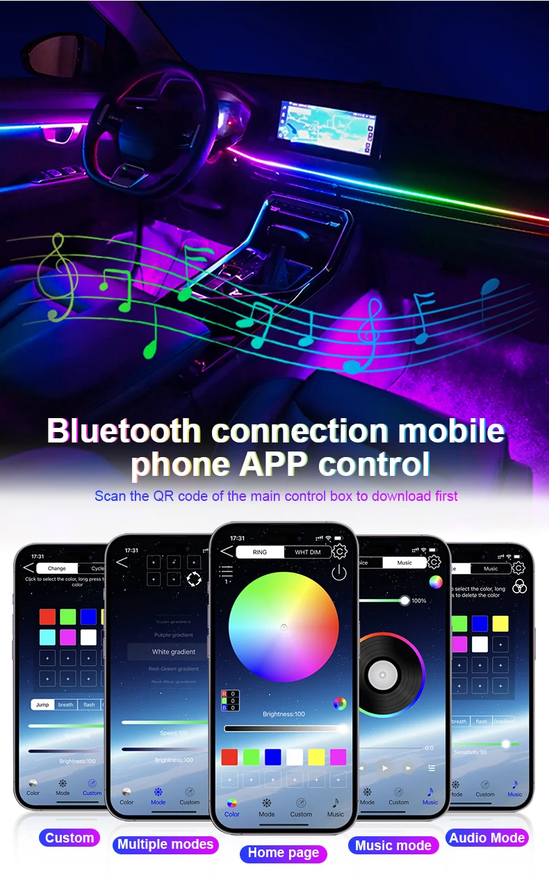 Full Luxury Car Interior Ambient Lights Kit With App