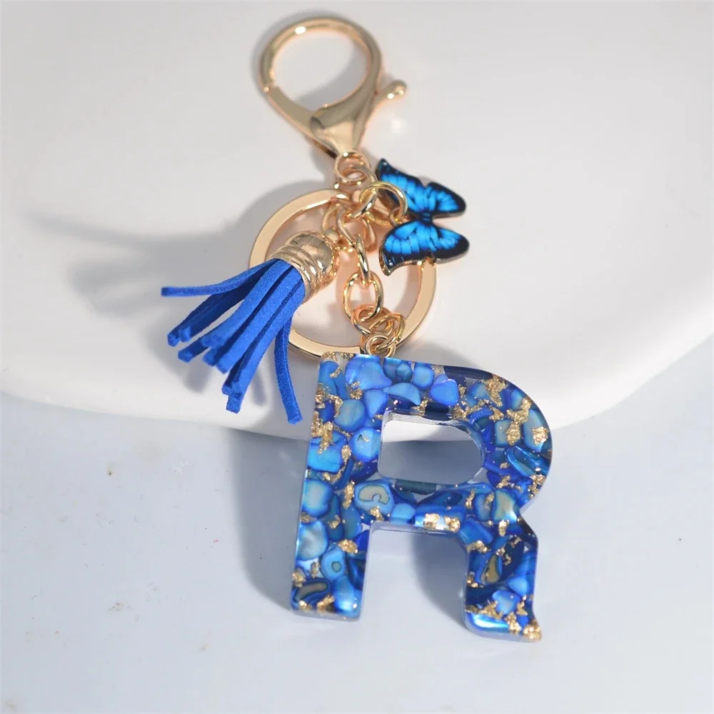Blue Glazed Stone Letter Keychain