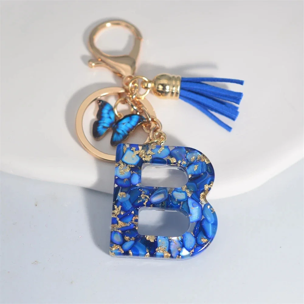 Blue Glazed Stone Letter Keychain