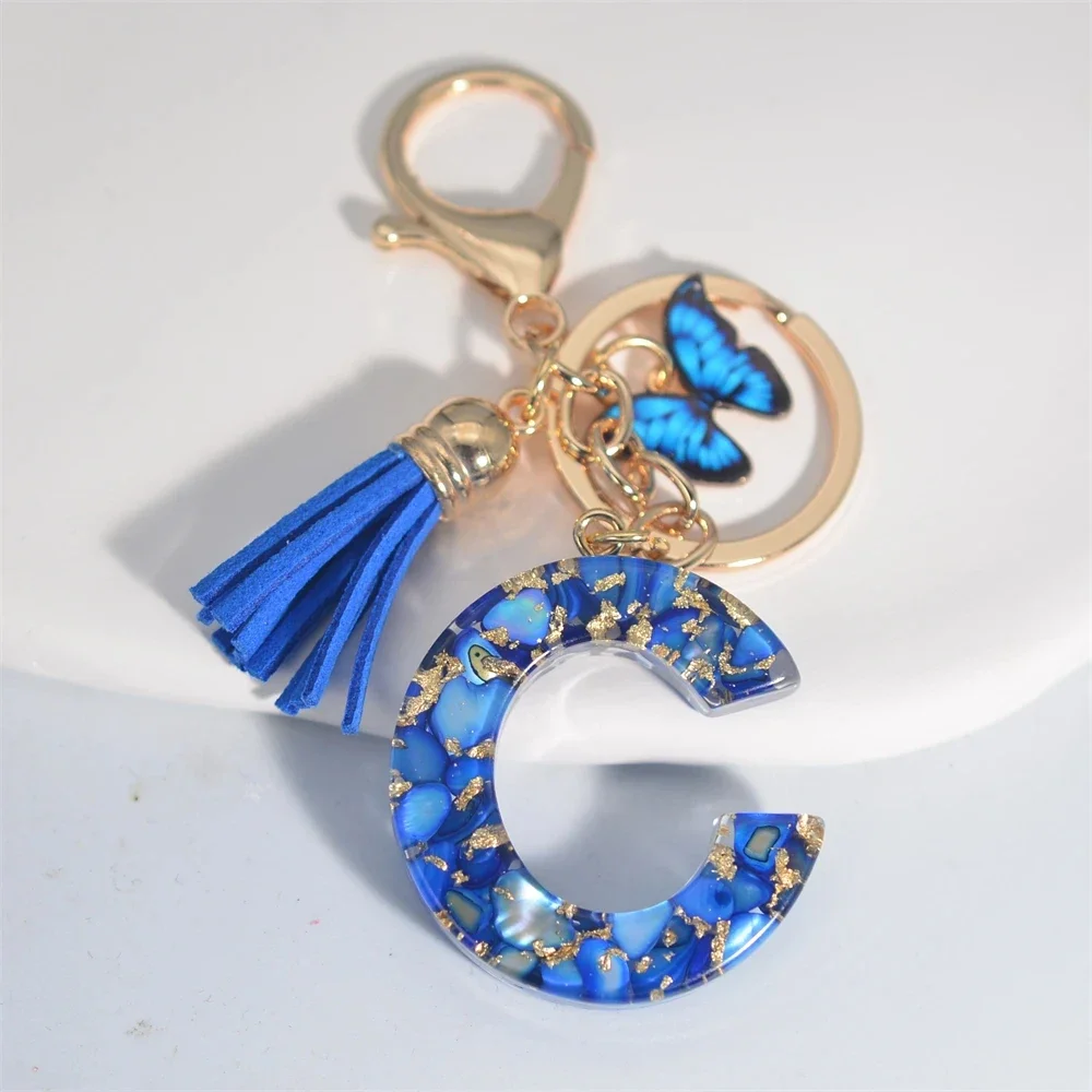 Blue Glazed Stone Letter Keychain