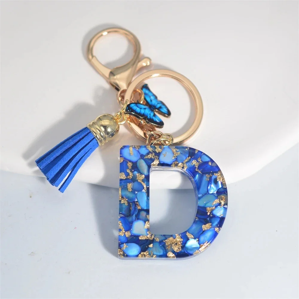 Blue Glazed Stone Letter Keychain