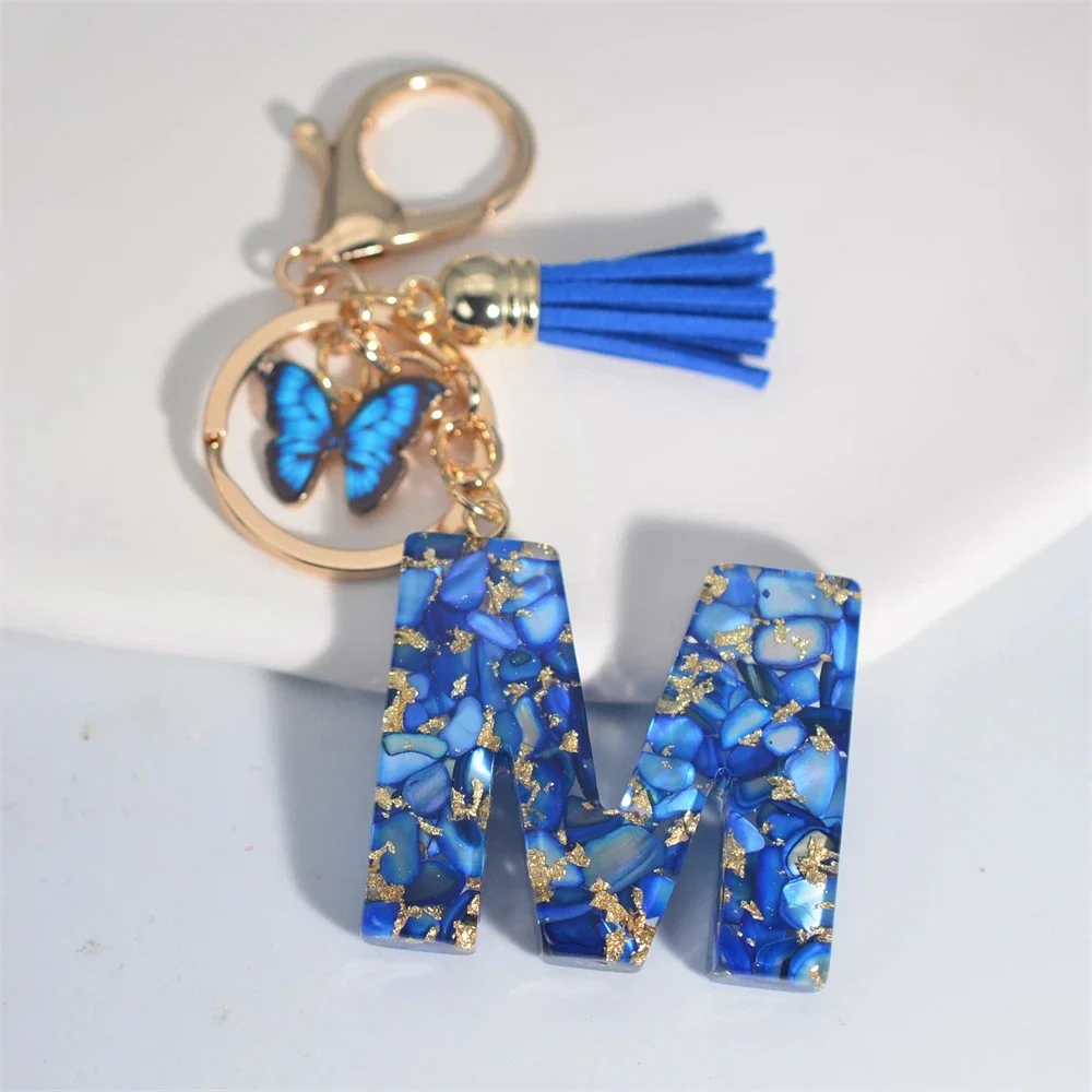 Blue Glazed Stone Letter Keychain