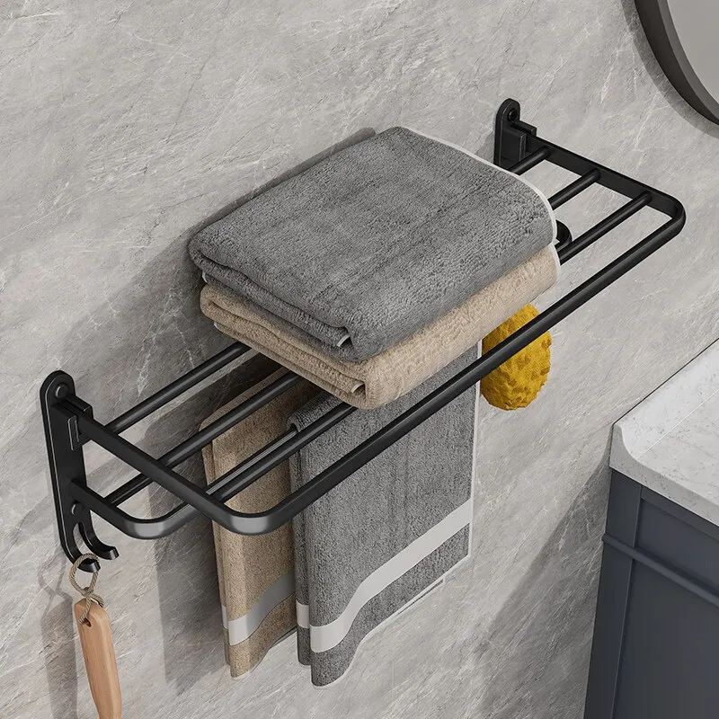 Matte Black Folding Towel Rack