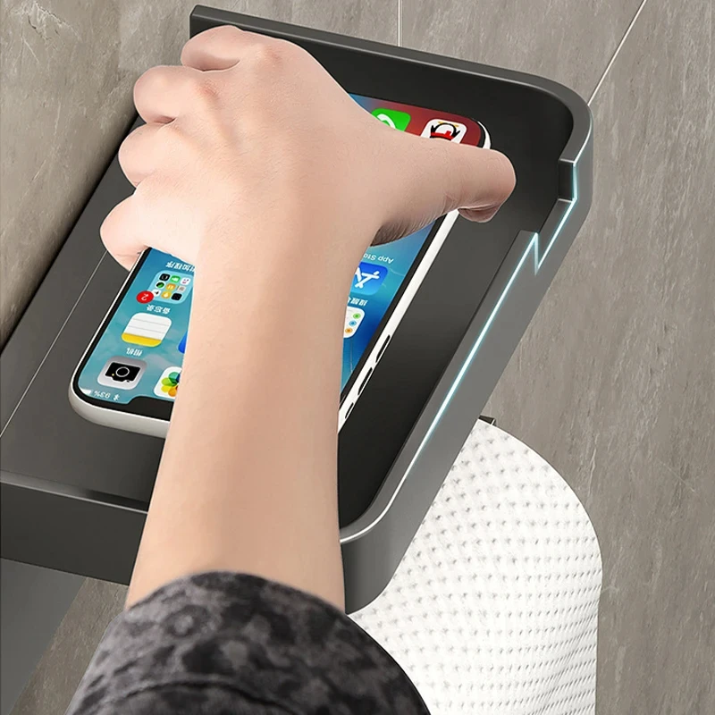 Modern Toilet Paper Holder with Storage for Phones & Small Items