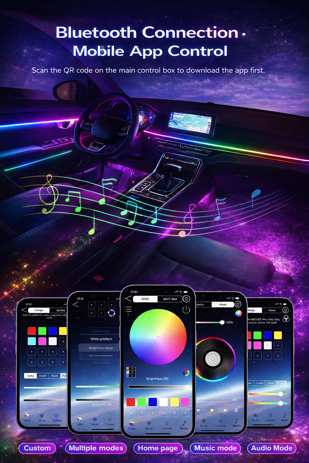 Full Interior Ambient Lights Kit With App