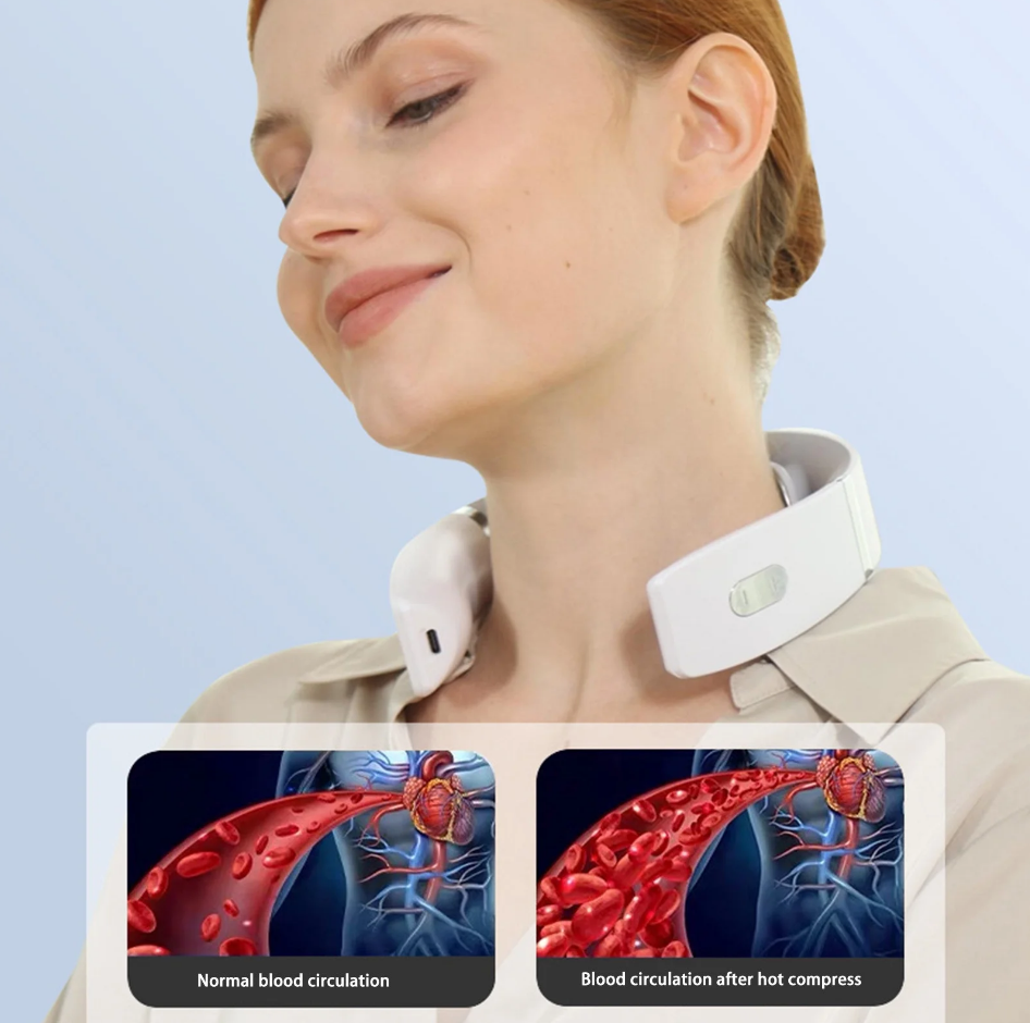 Portable neck massager with heat and vibration