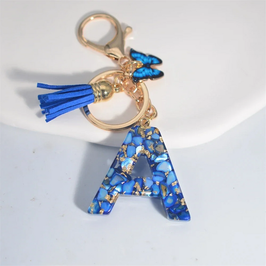 Blue Glazed Stone Letter Keychain