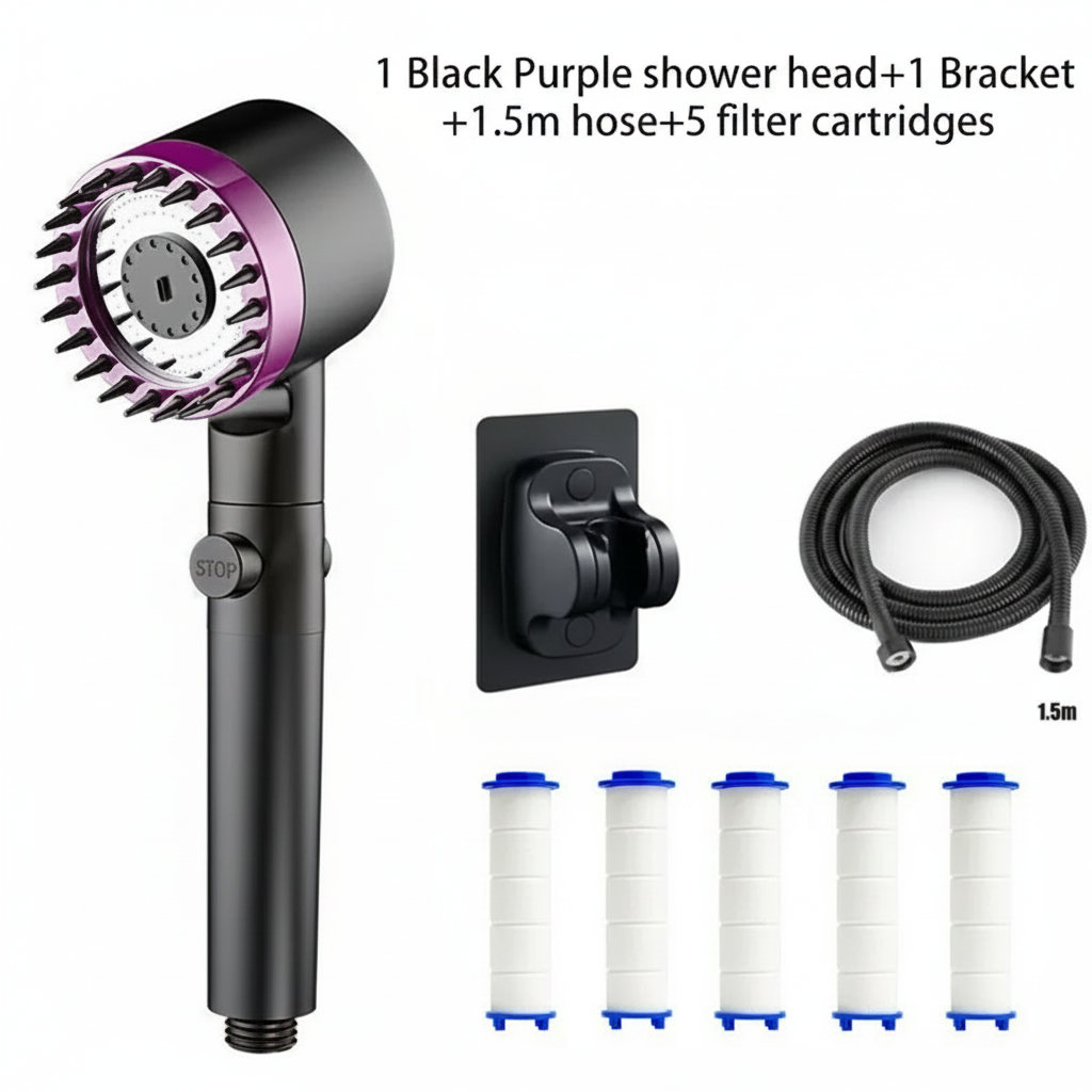 High-Pressure Shower Head with Filter & Massage Function