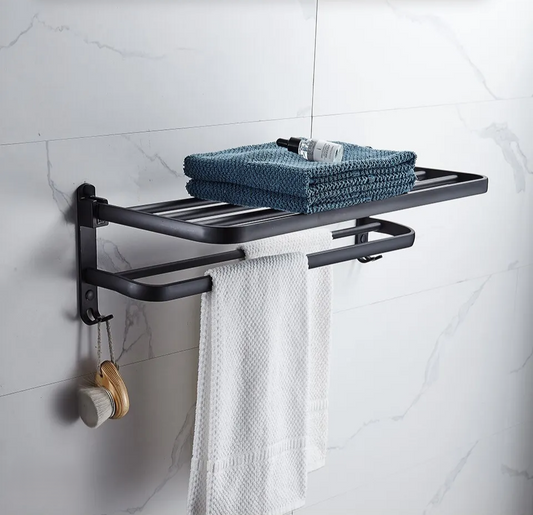 Matte Black Folding Towel Rack
