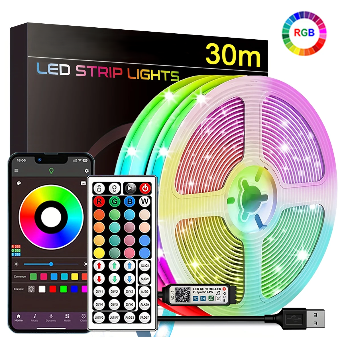 30M RGB LED Strip Lights with APP Control