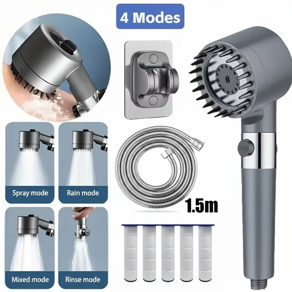 High-Pressure Shower Head with Filter & Massage Function